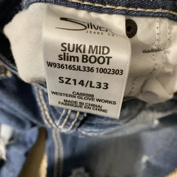 SILVER JEANS SUKI MID SLIM BOOT JEANS WOMENS SIZE 14/33 - Picture 4 of 5